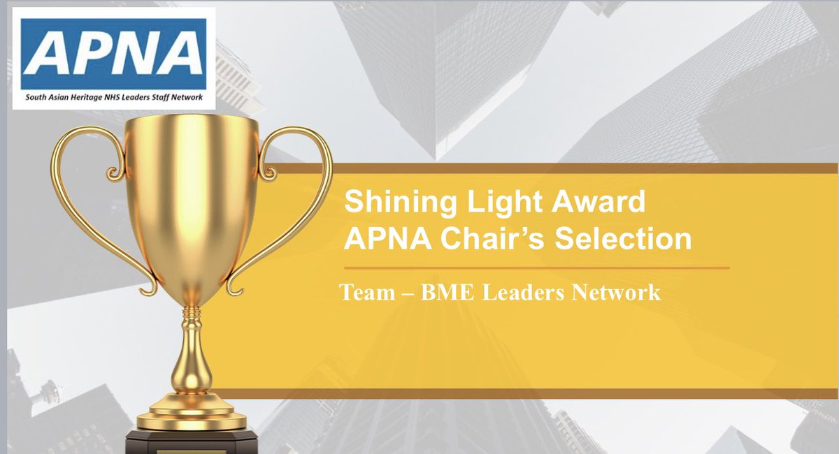 ApnaNhs's tweet photo. #APNAAwards23
Shining Light Award π
Two awards for Teams
Two awards for Individuals
Presented by each of the National APNA Co-Chairs for a significant contribution to our core aims who is a role model for all to follow
Team Winner - BME Leaders Network
#ThisIsAPNA https://t.co/d5RWXGqIWT