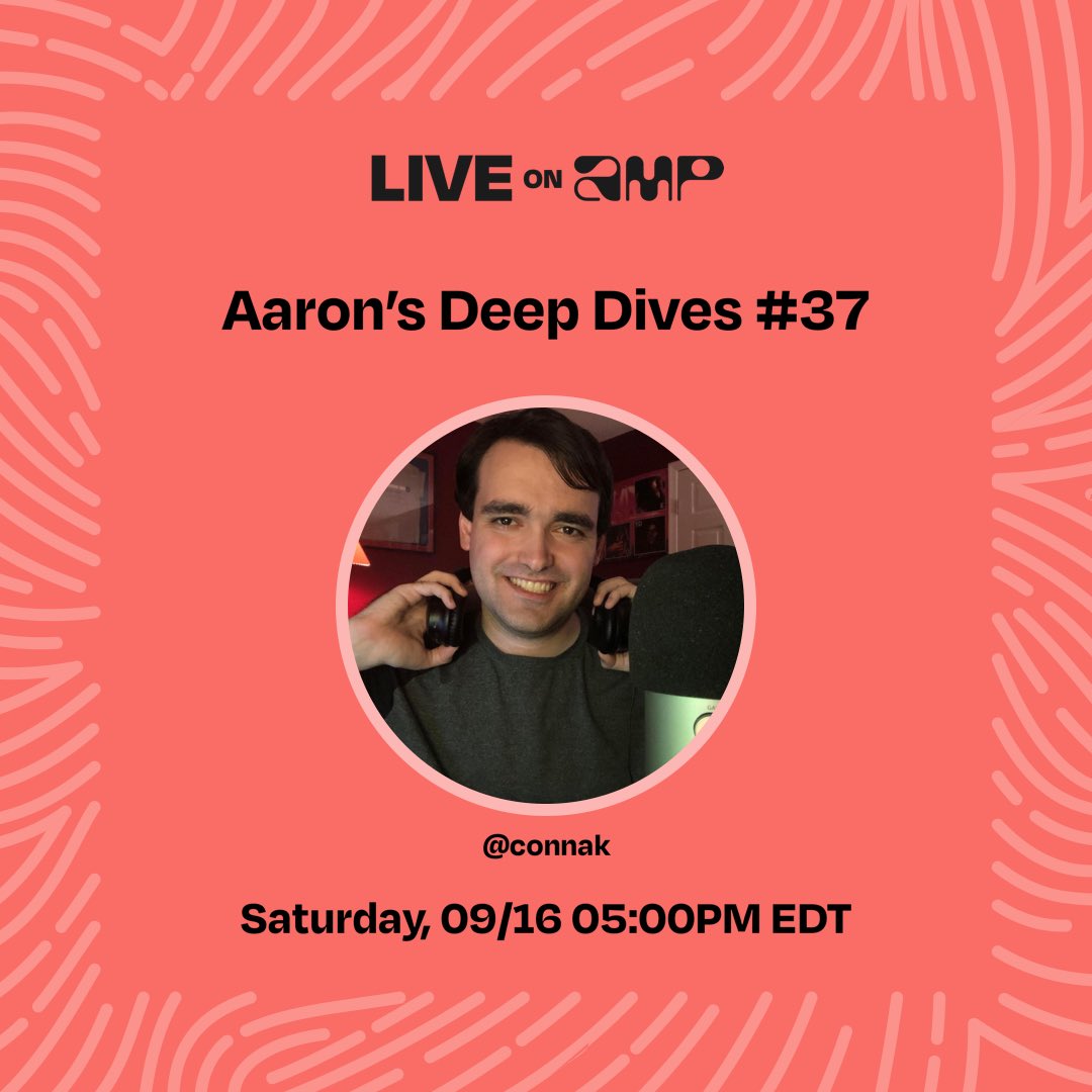 Aaron_Conn's tweet image. My show, Aaron’s Deep Dives #37, is set to go live on Amp on 9/16 at 05:00 PM EDT. Follow me to listen!
live.onamp.com/VgsFTgGl9Cb

#amp #ampapp #amplive