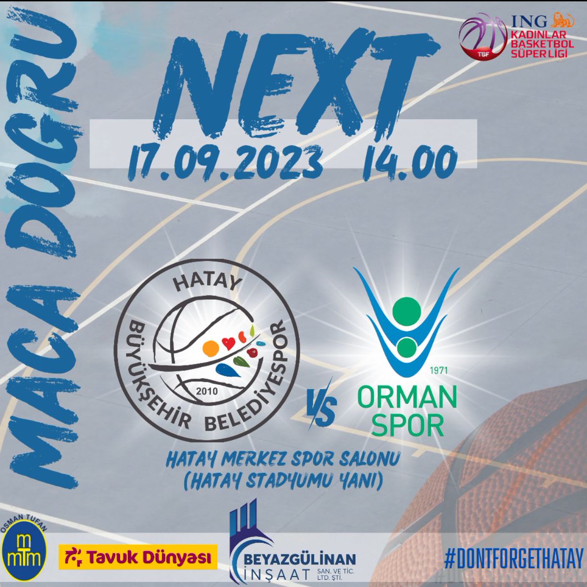 #MATCHDAY 🏆 Kadınlar Basketbol Süper Ligi 🏀 Hatayspor - OGM Ormanspor ⌚14:00 📍 Hatay Merkez Spor Salonu (Stadyum yanı) 📺 TBF TV (YouTube) #HatayWomenBasketball #WeAreHatay