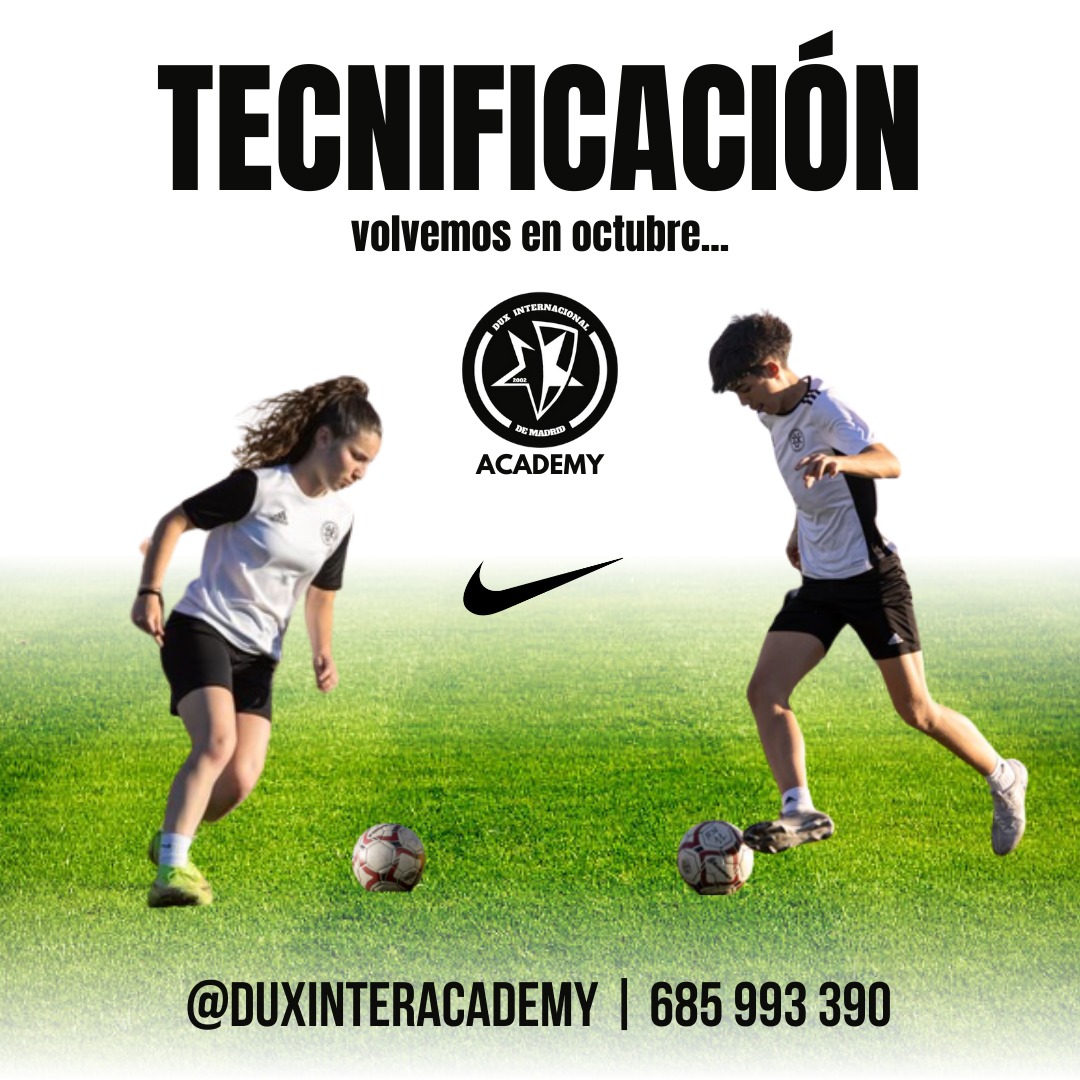 🔜 En octubre vuelve nuestra TECNIFICACIÓN. 

📍Todos los jugadores/as interesados, pueden pedir información en nuestras oficinas o en el 📱 685993390

🏋️‍♂️No pierdas la oportunidad de mejorar tu técnica individual con los mejores profesionales.

⚫️⚪️#DUXInterAcademy