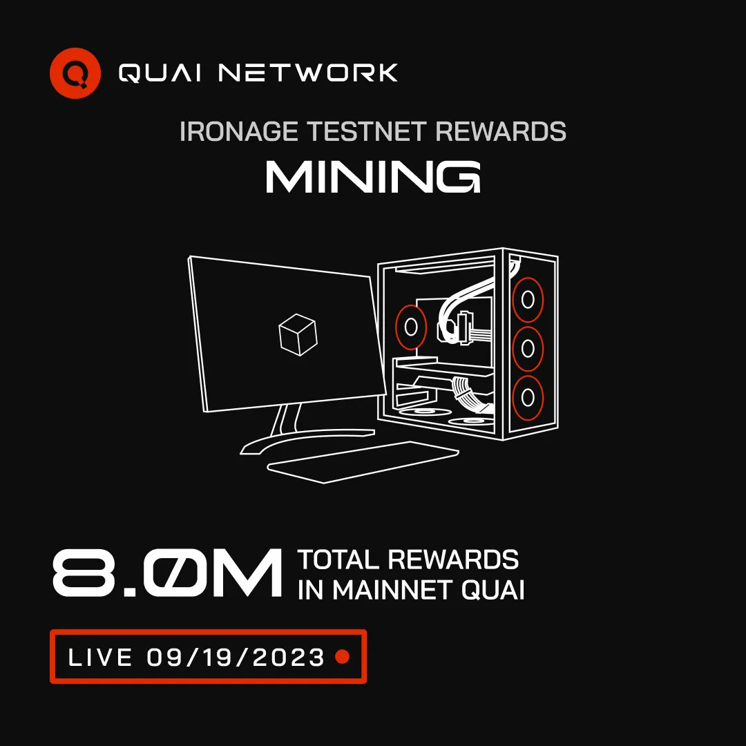 The Iron Age Testnet is launching on Tuesday, September 19th! 

Be ready to spin up your hardware on launch day with the node &amp; miner tutorials in the Quai docs👇 

Node: docs.quai.network/node/node-over… 
Miner: docs.quai.network/mine/miner-ove…