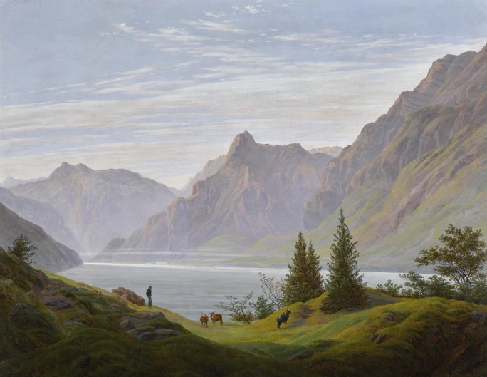 #Sommer2023
'Landschaft mit Gebirgssee am Morgen' von Caspar David Friedrich (geb. 1774 in Greifswald, Schwedisch-Pommern; gest. 1840 in Dresden, Königreich Sachsen)
#art 
#TagundNachtgleiche
#SommerAde