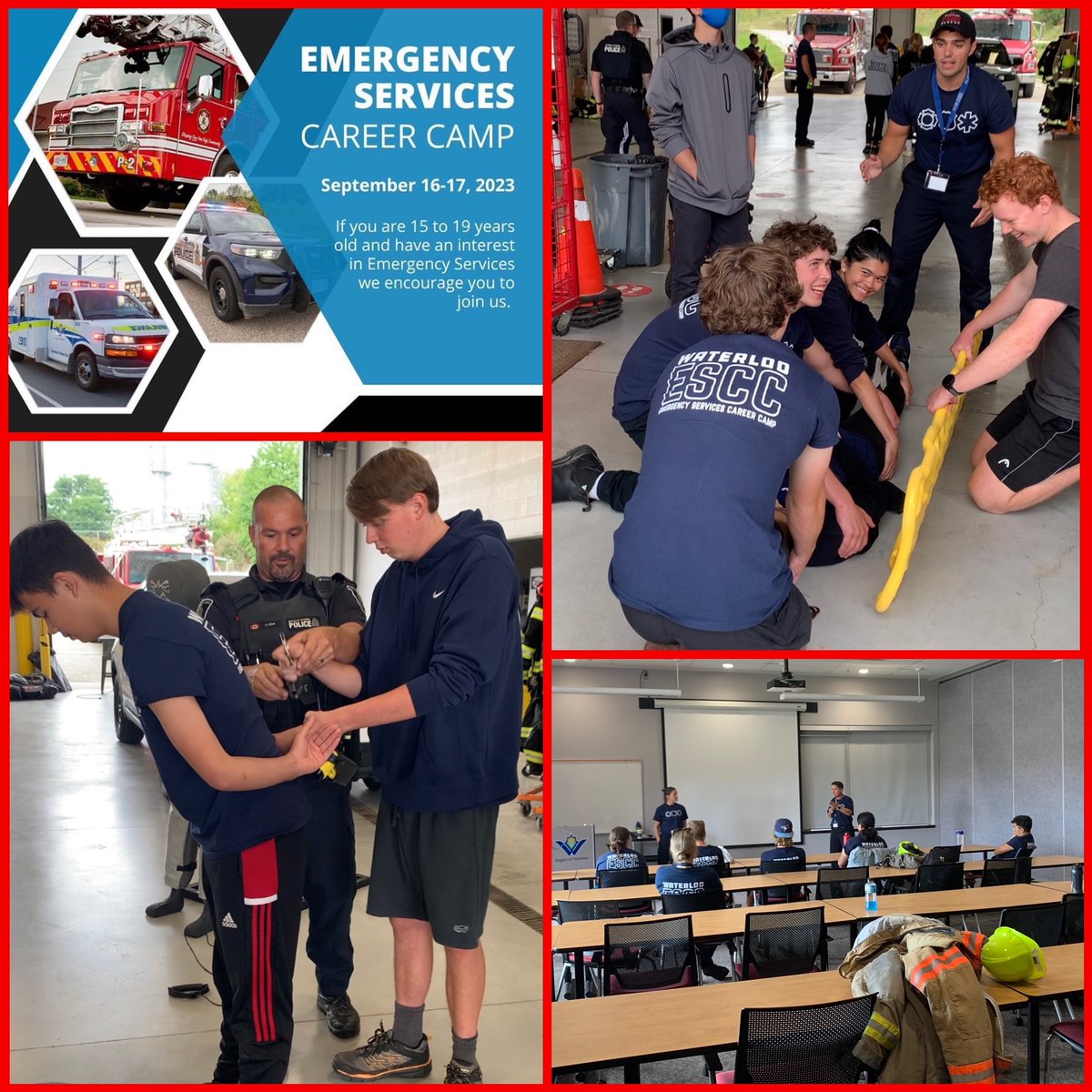 Waterloo Regional Police (@wrpstoday) on Twitter photo A great first day at the Emergency Services Career Camp!
Great to partner with <a href="/Waterloo_Fire/">Waterloo Fire Rescue</a> and <a href="/ROWParamedics/">Region of Waterloo Paramedic Services</a> to empower and educate youth interested in a career in emergency services.
Follow along on our social stories to see more tomorrow! A great first day at the Emergency Services Career Camp!
Great to partner with <a href="/Waterloo_Fire/">Waterloo Fire Rescue</a> and <a href="/ROWParamedics/">Region of Waterloo Paramedic Services</a> to empower and educate youth interested in a career in emergency services.
Follow along on our social stories to see more tomorrow!