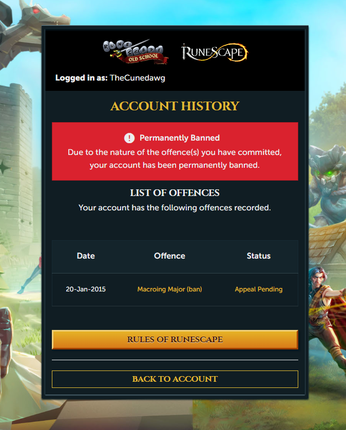 TheCunedawg's tweet photo. @JagexSupport Really hoping I can get some help with this. I have never used a bot or external program. I'm not sure how this could have happened but am willing to supply any details to help appeal this false ban. Thanks https://t.co/o9eWMiQX88