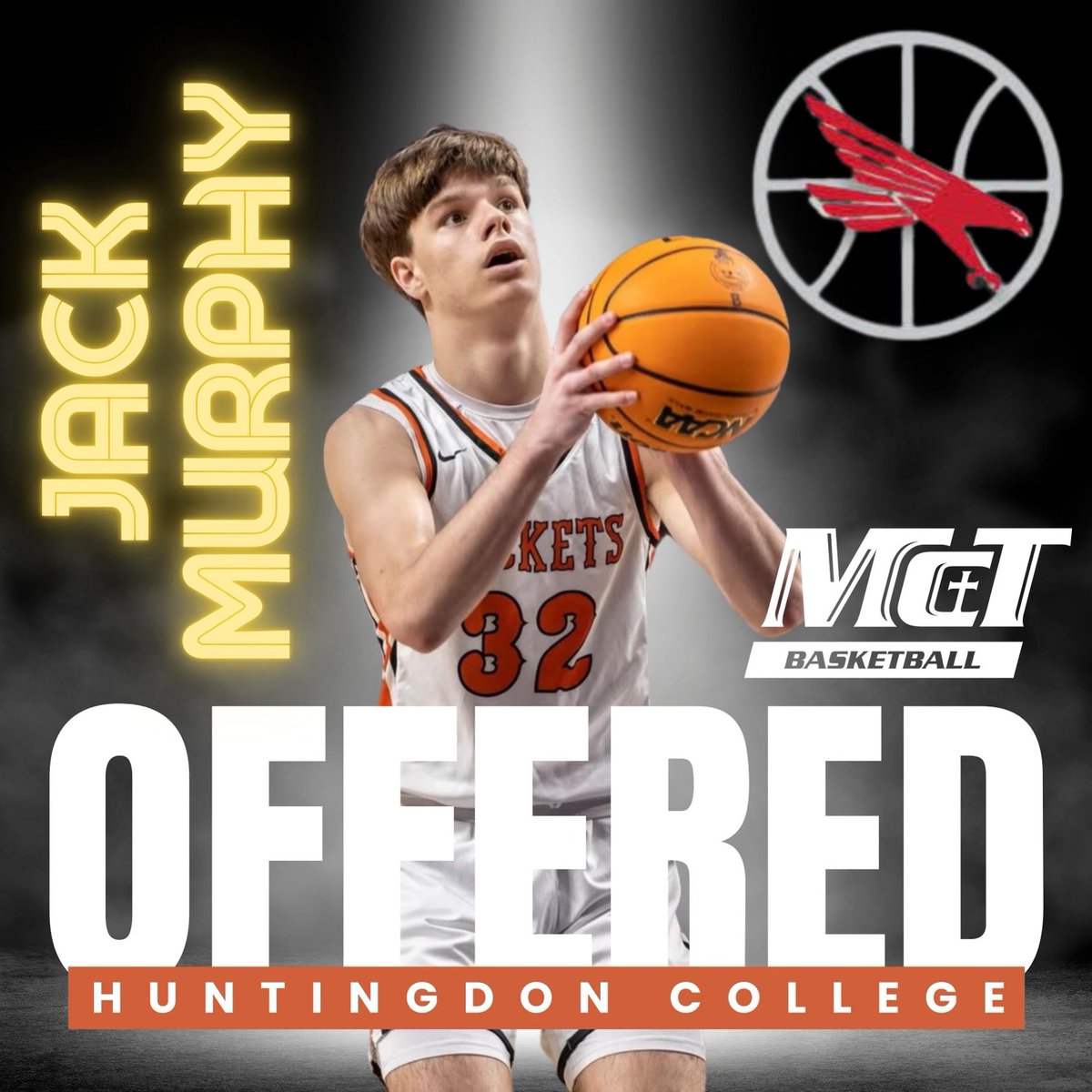 JackMurphy324's tweet photo. After a great visit and conversation with @Coach_ZRichards and @justinallison81 I am extremely excited to receive an offer to Huntingdon College, Thank you for giving me the opportunity! @HChawksMBB @mcthoopscoach @McTHoops @McTCoachGriffin https://t.co/NUdEeobVMB