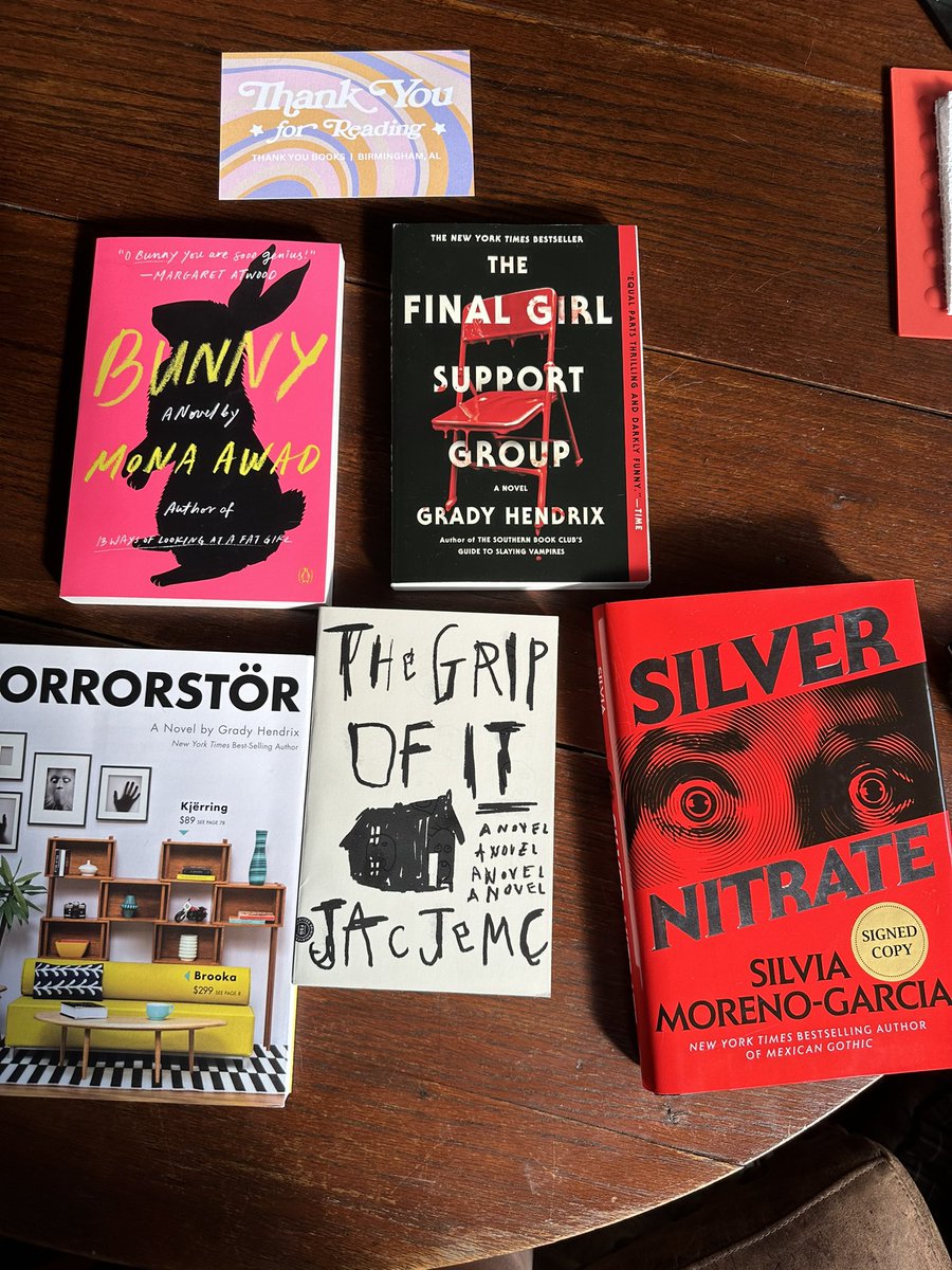 Long story short, got laid off in a RIF from my day job 😫 so have been quiet and figuring out that mess. BUT, hey, extra time for writing (new stabby feminist southern gothic WIP) AND reading this amazing new haul from <a href="/thankyou_bham/">Thank You Books</a>!! So excited!
