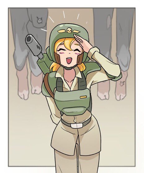 thelilbunny's tweet image. “ oh hello, Im Jess! It’s a pleasure to meet you!…alright Be safe, I’ll be back soon.”

Name: Jessie Smith
Age:19
Race: Human 
Sex:female (she/her)
Sexuality:Bi (female lean)
Height:5’3”

A guardsman that helps with propaganda and works the back lines of Battle 

Please RT+like