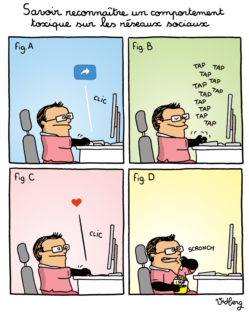 On se demande toujours à quoi ressemblent les gens qui se permettent des comportements toxiques sur les réseaux. J'ai fait un petit dessin pour aider à se repérer.
lemonde.fr/blog/vidberg/2…