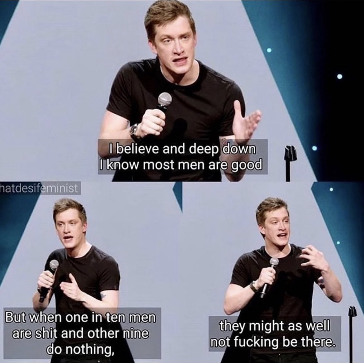 onlyjoekin_'s tweet photo. It speaks volumes that Daniel Sloss is the only male comedian to speak up and how odd it felt to see a man talk about rape on tv

Men, be more like Daniel Sloss and remember that 1 in 4 women that have been raped or sexually assaulted include women you know #dispatches https://t.co/rs9DqpmTcx