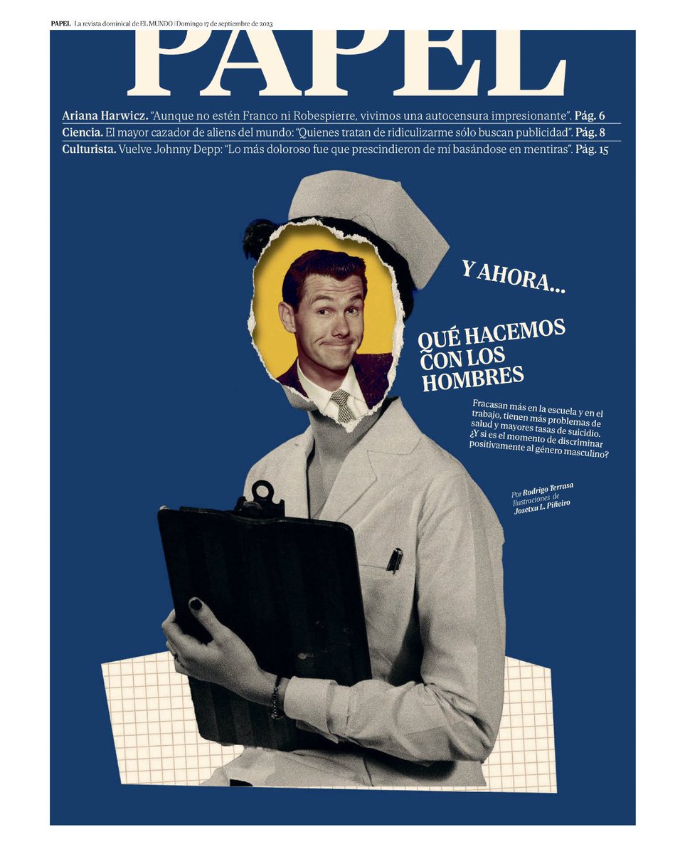 Fracasan más en la escuela y el trabajo, tienen más problemas de salud y mayores tasas de suicidio. Un polémico libro de <a href="/RichardvReeves/">Richard V. Reeves</a> se pregunta ahora si es el momento de discriminar positivamente a los hombres

Un reportaje de <a href="/rterrasa/">Rodrigo Terrasa</a> y <a href="/JosetxuLP/">Nunhapedra</a> 

elmundo.es/papel/historia…