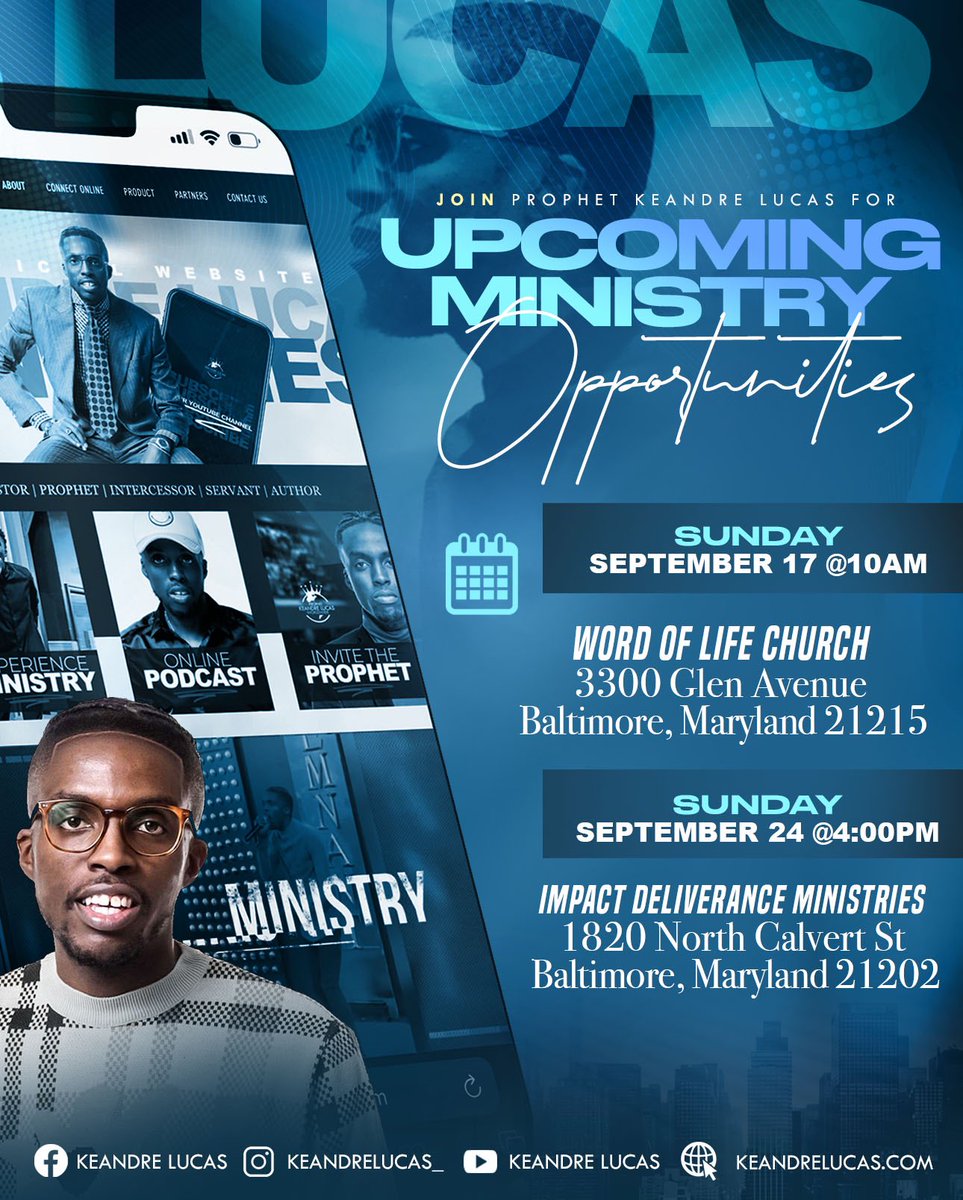 Keandrelucas's tweet image. I would love for you to join me the next 2 Sundays as I minister the word of God at one of these upcoming events. 🗓️🔥
•
You’re presence and prayer would be gratefully appreciated! (Baltimore &amp;amp; Surrounding Areas) #InviteSomeone #TagSomeone