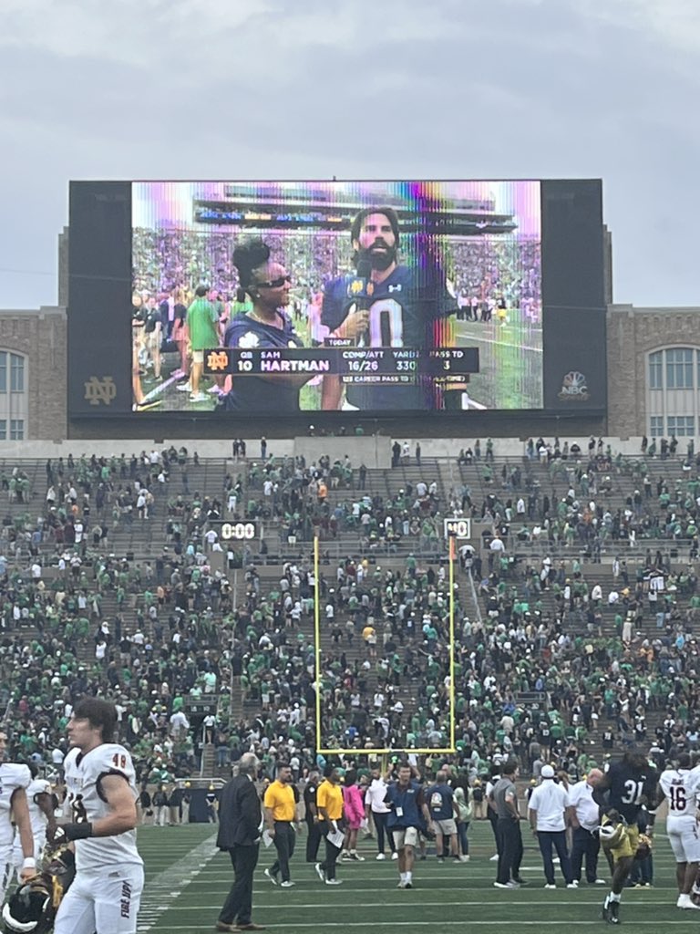 tbhorka's tweet image. Sam Hartman’s message to Notre Dame fans for the Ohio State game: “Show up, be early and be rowdyyyy.”