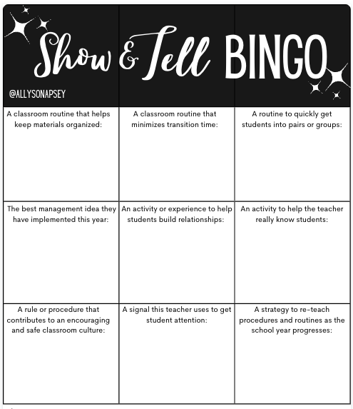 PrincipalProj's tweet photo. Looking to use staff meetings for collaboration? Try "Show &amp; Tell Bingo!"

(Via leader @AllysonApsey)

Find the Canva template here: https://t.co/rWuyFgLGdS https://t.co/HdoCgFOJke