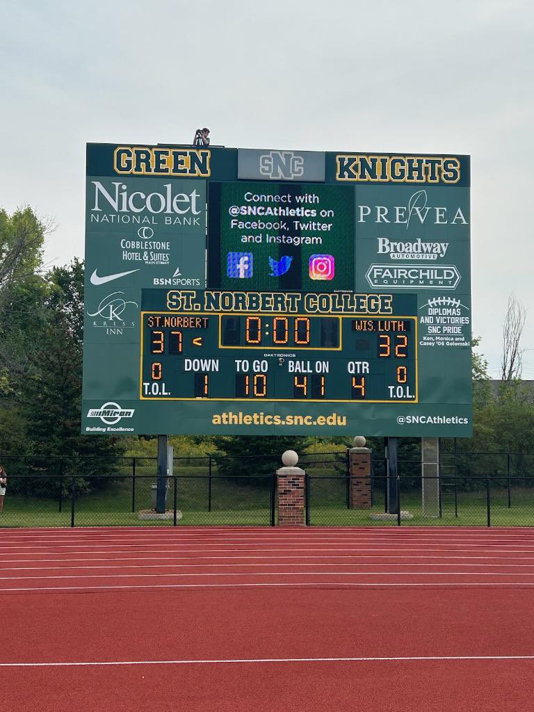 Wow - what a game!!  Second week in a row showing the heart of a champion - this week we get that last second TD!!  Proud of you <a href="/SNCfootball/">St. Norbert Football</a> for the grit you guys showed to earn the W. Love you guy!! Back to work Monday 🟢⚔️🟡