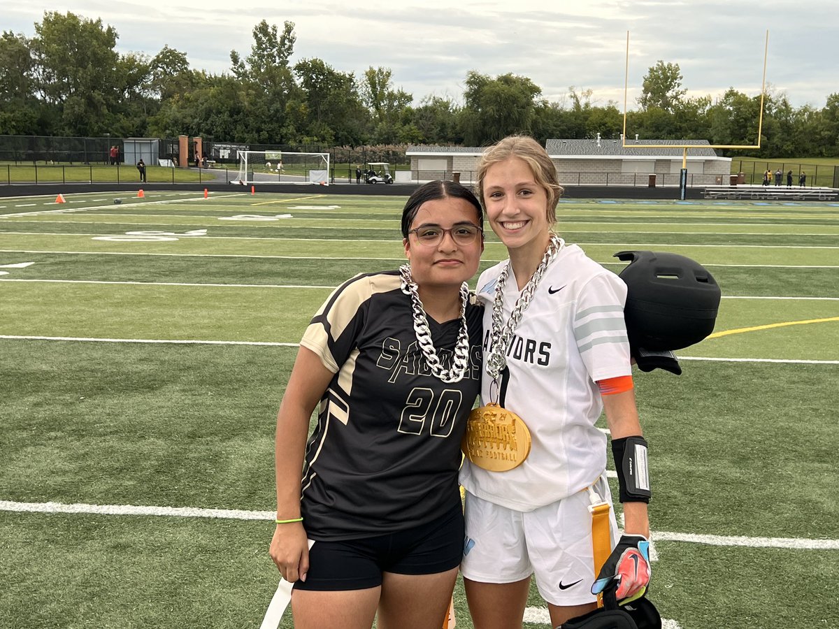 Proud of these two for earning their chains today!

Congrats to our two players of the game, <a href="/EMMA_ANDERLIK/">Emma Anderlik</a> from <a href="/WBFLAGFOOTBALL/">Warriors Flag Football</a> and Karla Flores from <a href="/SabresGirlsFlag/">SABRESFlagFootball</a>