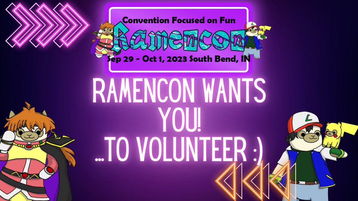 RamenconNWI's tweet photo. Do you want to be a part of Ramencon? Sign up to volunteer! We’re still looking for volunteers this year, especially badge checkers! 12 hours (4 3-hour shifts) gets you a free badge — what a bargain! Be a part of the tastiest convention in town, and sign up today! https://t.co/zqzeD76coh