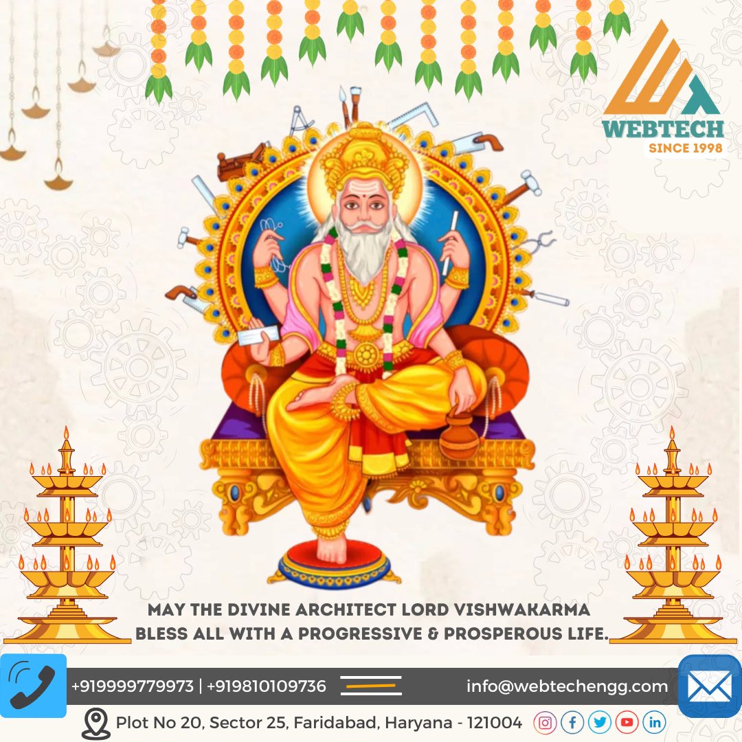 Webtech_group's tweet image. Have a Blessed and Happy Vishwakarma Puja 2023!! ✨

With the blessings of the divine architect Lord Vishwakarma, may we lead ourselves on the path of progress and sustainable development in harmony with the environment.🍀

Warm Regards,
WEBTECH TEAM
webtechengg.com