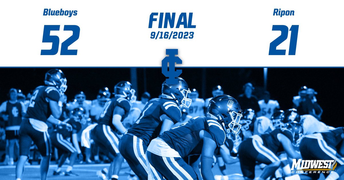 🏈 | FINAL: Illinois College 52, Ripon 21

🔵 D. Chance: 22-32 337 YDS, 5 TD
⚪️ C. Brunstein: 10 REC, 183 YDS, 5 TD
🔵 T. Little: 13 ATT, 133 YDS, 1 TD
⚪️ C. Patterson: 8 SOLO, 2 TFL, 1 SACK

#FOE