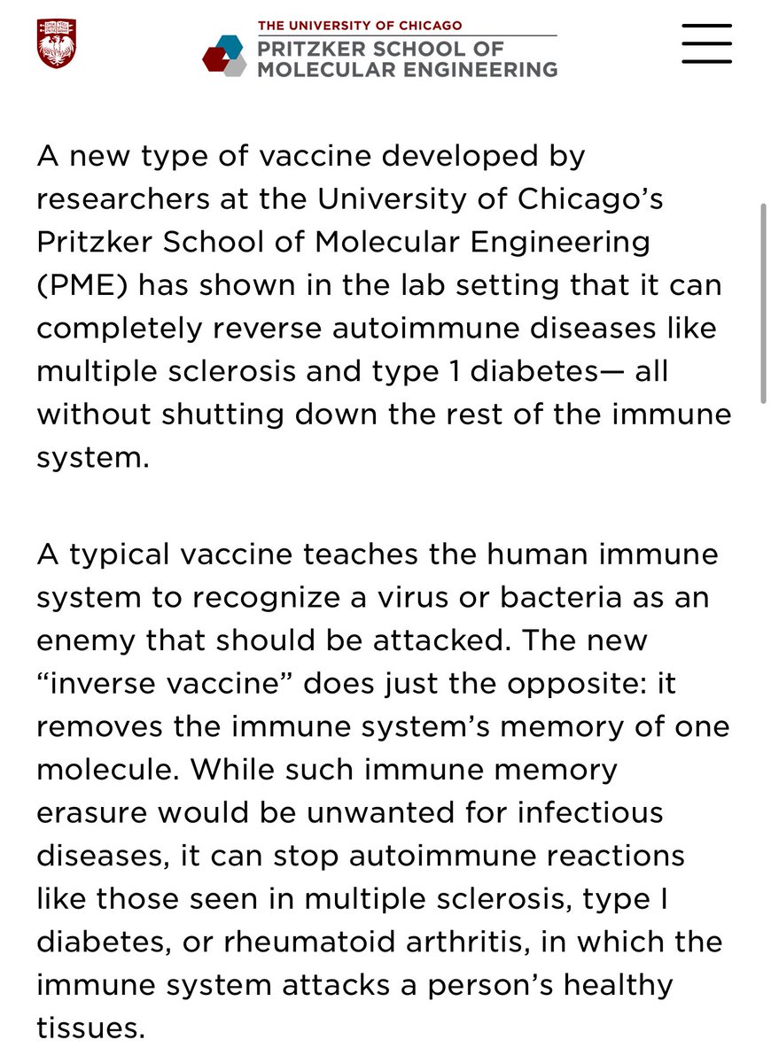 sarthakgh's tweet image. “A typical vaccine teaches the human immune system to recognize a virus or bacteria as an enemy that should be attacked. The new “inverse vaccine” does just the opposite: it removes the immune system’s memory of one molecule.”
 
We might have a vaccine for type 1 diabetes!