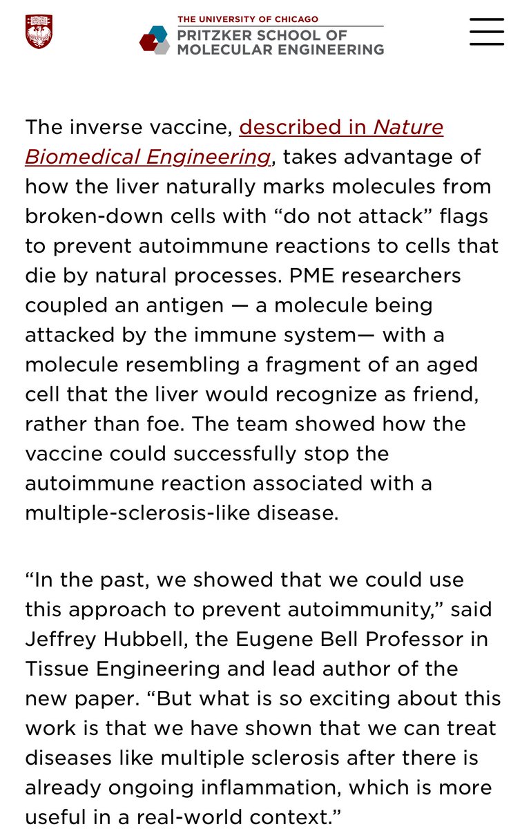 sarthakgh's tweet image. “A typical vaccine teaches the human immune system to recognize a virus or bacteria as an enemy that should be attacked. The new “inverse vaccine” does just the opposite: it removes the immune system’s memory of one molecule.”
 
We might have a vaccine for type 1 diabetes!