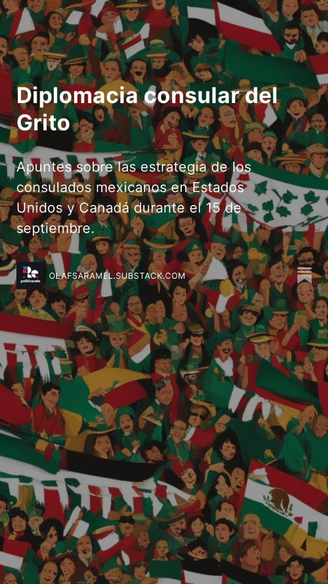 OlafSaraMel's tweet photo. Googlé esto y no encontré mucho al respecto así que decidí escribirlo yo mismo. Enjoy. 

Un #substack donde habló de las #FiestasPatrias2023 en el exterior y su función en la relación 🇲🇽-🇺🇸 (y 🇨🇦).

🔗https://t.co/B6lTWtniyL… https://t.co/zKnl5Jz4NP