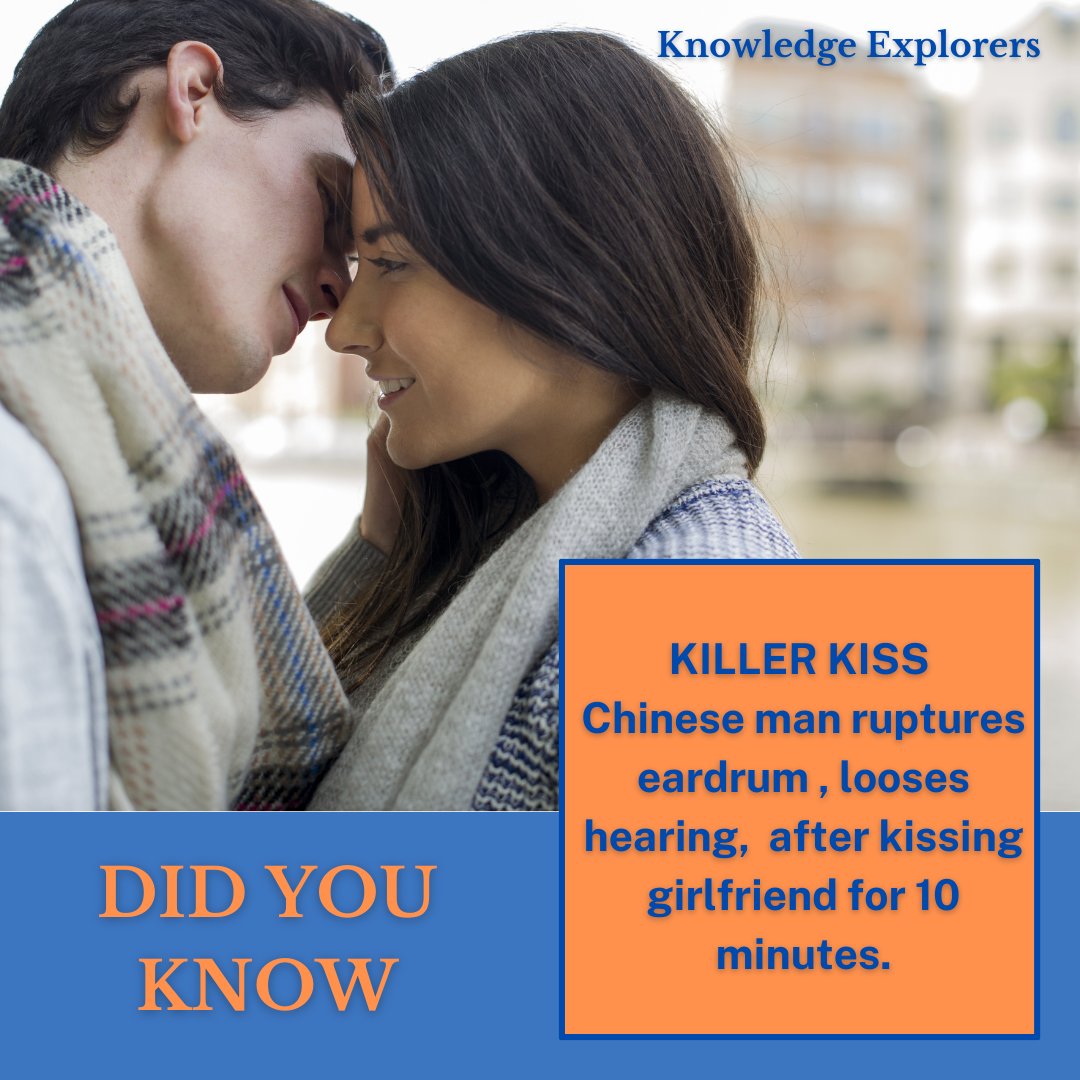KnowledgeExp1's tweet image. KILLER KISS
Chinese man ruptures eardrum , looses hearing, after kissing girlfriend for 10 minutes. #Kiss #killerkiss #injured #truelove #losthearing #beaware #staysafe #knowledgeexplorers #Trending #viral
