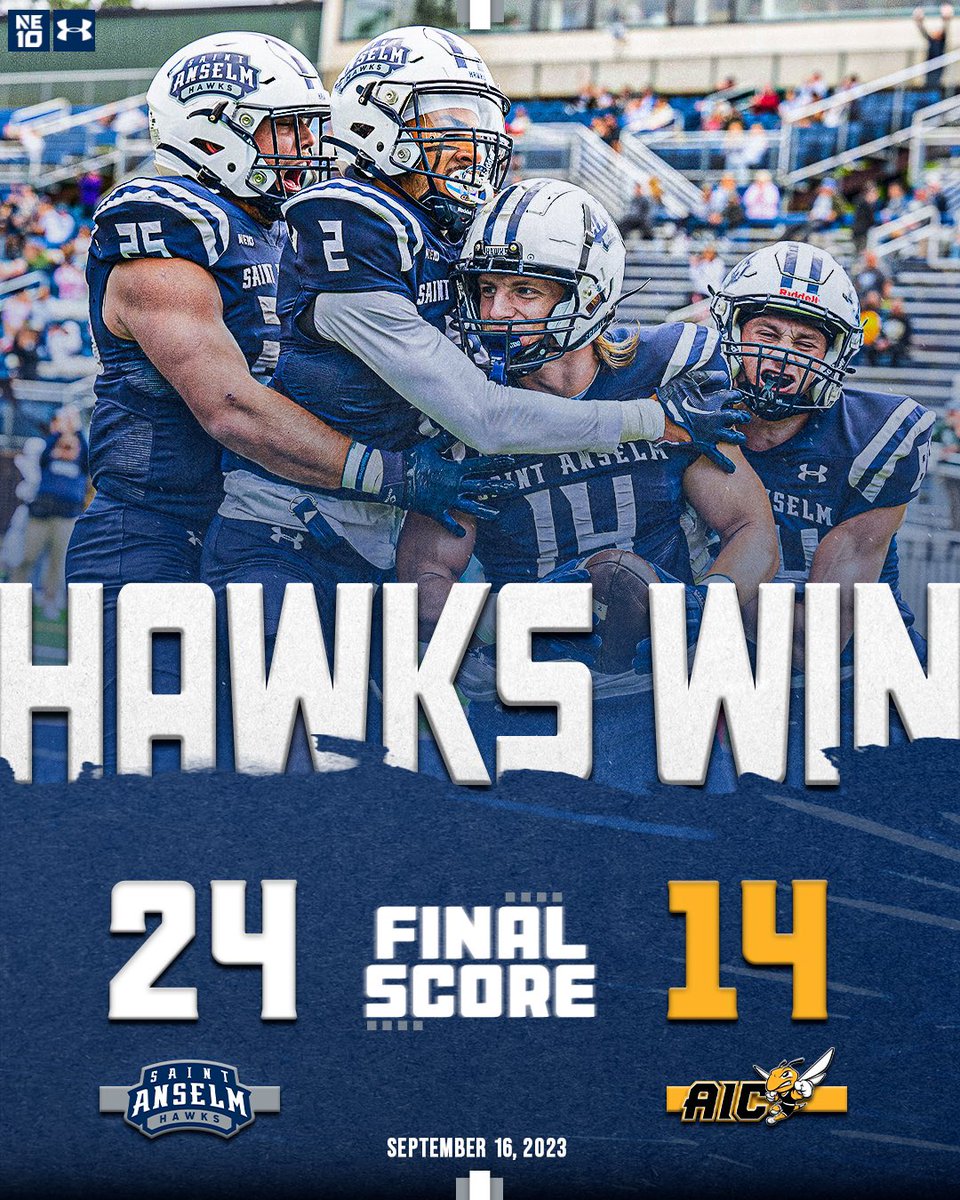 𝐍𝐨𝐭𝐡𝐢𝐧𝐠 𝐥𝐢𝐤𝐞 𝐭𝐡𝐞 𝐟𝐢𝐫𝐬𝐭 𝐖 𝐨𝐟 𝐭𝐡𝐞 𝐬𝐞𝐚𝐬𝐨𝐧 😏

A huge day for our defense helps us take down AIC for the victory in our conference opener! 

📰: saintanselmhawks.com/news/2023/9/16… 

#BCM #HawksSoarHigher