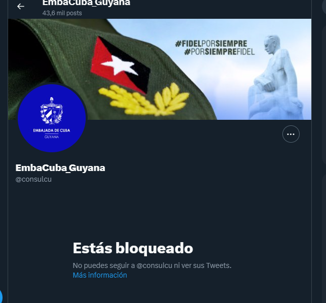 AntroCanal's tweet photo. Y la Embajada de Cuba en Guyana nos bloquea @consulcu #16Sep 

Pensar que ni la hemos mencionado en las redes.... #AsiSonLasCosas https://t.co/OkZ3Qvi6Ea