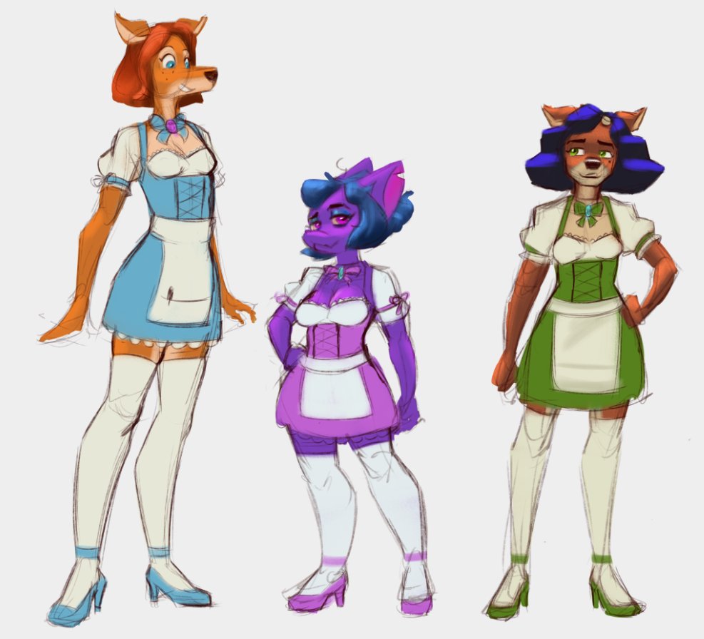 The girls in @Artica_Artes Dream Team cafe uniforms.