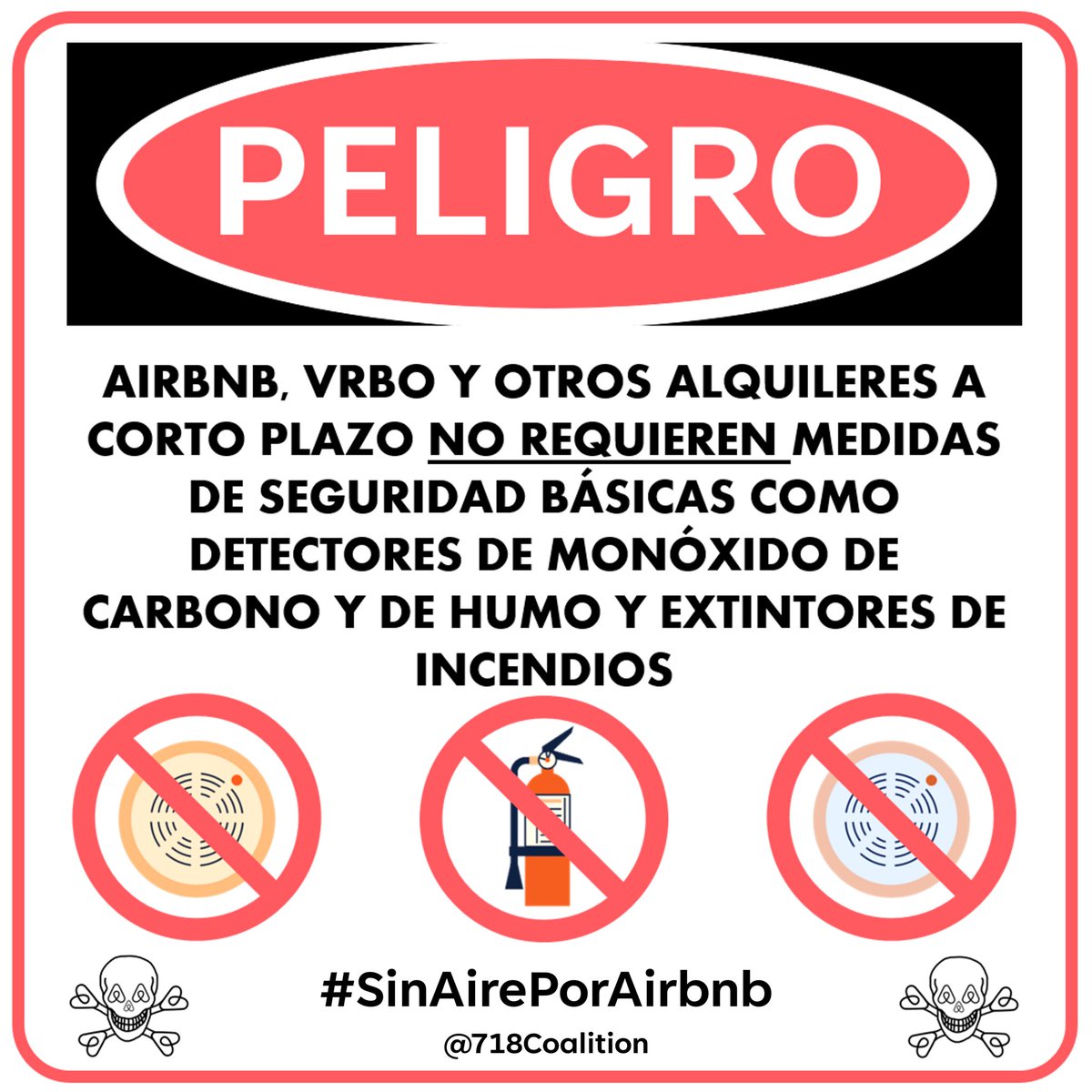 718Coalition's tweet photo. ⚠️Para Airbnb, Vrbo y otros explotadores de vivienda, es más económico dejar morir a la gente que exigir medidas de seguridad que podrían salvar vidas.

¡Exige Vivienda Segura para Evitar Futuras Muertes Causadas por Airbnb!⬇️ #SinAirePorAirbnb #airbnb 

✍️https://t.co/1LVz74sz3r https://t.co/WSBsopBI0J
