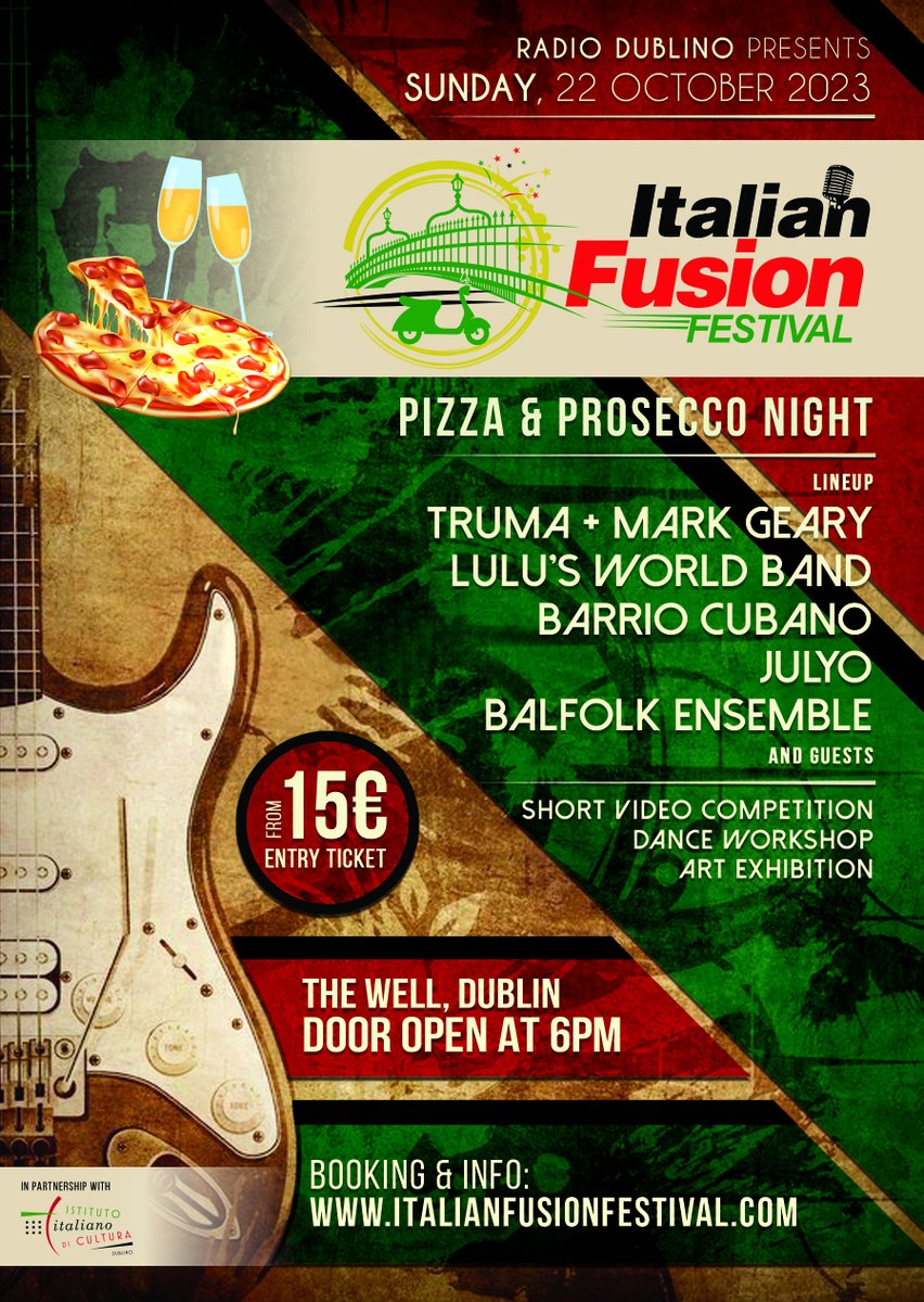 Italian Fusion Festival (@italian_fusion) on Twitter photo The Italian Fusion Festival returns to Dublin this October at <a href="/thewelldublin/">The Well Dublin</a>. The festival founded and directed by <a href="/mauriziopittau/">Maurizio Pittau</a>, is organised by <a href="/RadioDublino/">Radio Dublino</a> with the support of <a href="/IICDublino/">IIC Dublino</a> #IFF23 #ItalianFusionFestival
Info: italianfusionfestival.com The Italian Fusion Festival returns to Dublin this October at <a href="/thewelldublin/">The Well Dublin</a>. The festival founded and directed by <a href="/mauriziopittau/">Maurizio Pittau</a>, is organised by <a href="/RadioDublino/">Radio Dublino</a> with the support of <a href="/IICDublino/">IIC Dublino</a> #IFF23 #ItalianFusionFestival
Info: italianfusionfestival.com