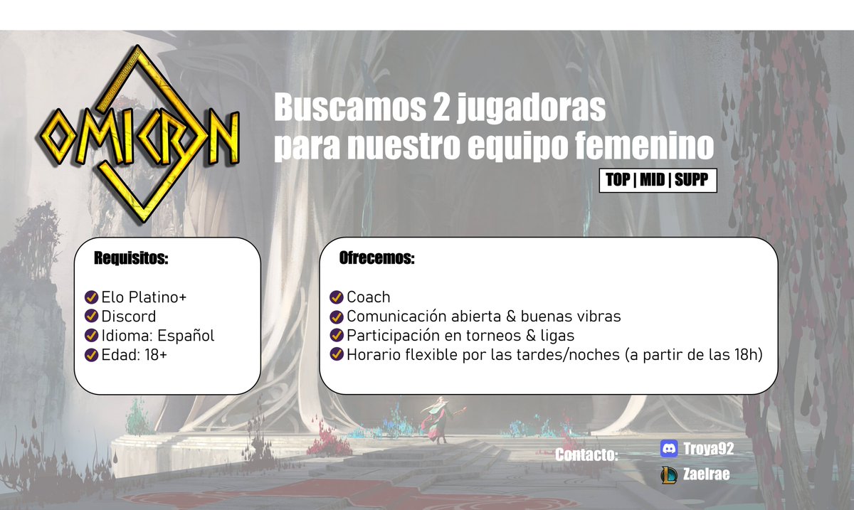 Buscamos 2 jugadoras para completar equipo femenino de LOL