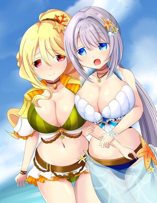 みたまさんとももこちゃん描きました 水着 