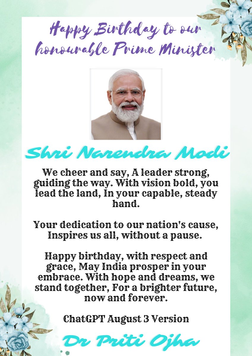 Happy Birthday Hon'ble Prime Minister, Shri <a href="/narendramodi/">Narendra Modi</a>. <a href="/PMOIndia/">PMO India</a> is 73 years old today working nonstop for Bharat. 
G20 success, Inauguration <a href="/iicc_dwarka/">Yashobhoomi</a> Yashobhoomi, Launch scheme PM Vishwakarma &amp; Sewa Pakhwara, UHM 'Ayushman Bhav, Hoisting flag  Sansad Bhawan.