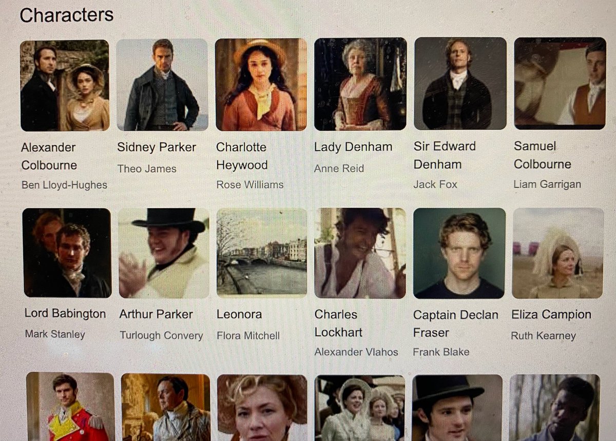 Googled characters for Sanditon. #SanditonS2 and #SanditonS3