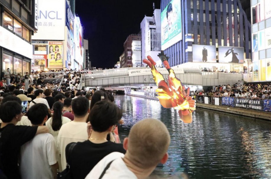SMASH_KORA's tweet photo. 道頓堀ダイブするガオガエン https://t.co/enMfewVocs