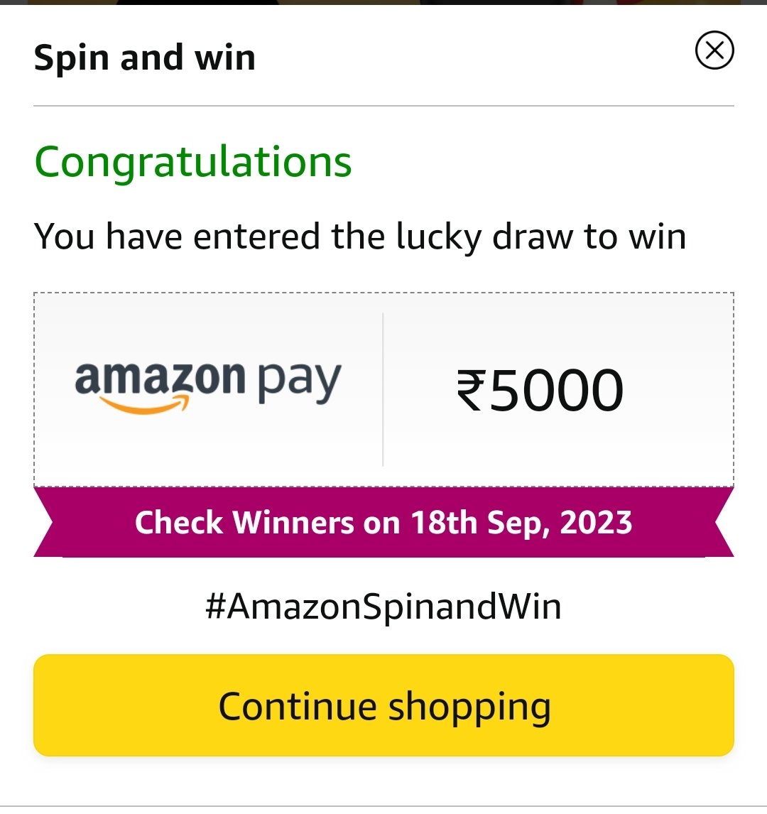 Prabhak76080582's tweet image. #AmazonSpinandWin @AmazonMusicIN
@amazonIN #SundayMorning @AmazonHelp @amazon @alexa99  #AmazonInTheCommunity
🇦 🇲 🇦 🇿 🇴 🇳
🇸 🇺 🇳 🇩 🇦 🇾
 🇼 🇭 🇪 🇪 🇱
 🇴 🇫
🇫 🇴 🇷 🇹 🇺 🇳 🇪
Winning Chance To 5️⃣k @amazonpay 🅱️alance
1️⃣7️⃣/0️⃣9️⃣/2️⃣3️⃣
⛺⛺⛺⛺⛺⛺⛺⛺⛺⛺⛺⛺⛺