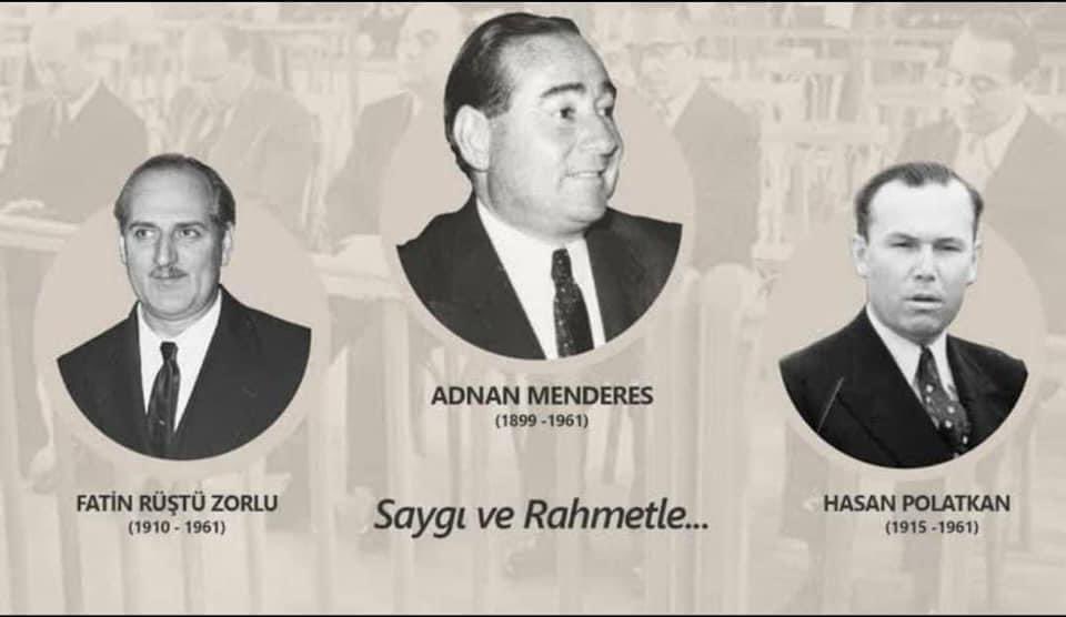 drmahmutkocak's tweet photo. Bugün üç #demokrasi şehidinin, Başbakan Adnan #Menderes, Dışişleri Bakanı Fatin Rüştü #Zorlu ve Maliye Bakanı Hasan #Polatkan'ın idam sehpasına gidişlerinin yıl dönümü. Osmanlı tarihiyle birlikte düşünüldüğünde, onlar Türkiye'nin dar ağacına giden son sadrazamı ve nazırlarıydılar. Onlar demokrasi şehidiydiler. O gün darağacına giden sadece onlar değil milletti, milletin iradesiydi. Allah hepsinin mekanını cennet etsin, ülkemize de bir daha aynı acıları yaşatmasın.