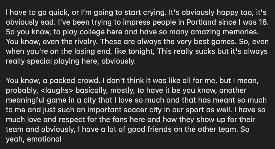 tayvincent6's tweet photo. #ReignSupreme Megan Rapinoe on her standing ovation from Providence Park when she was subbed out 

"I have to go quick, or I’m going to start crying...I have so much love and respect for the fans here and how they show up for their team" https://t.co/4adiYBXUU8