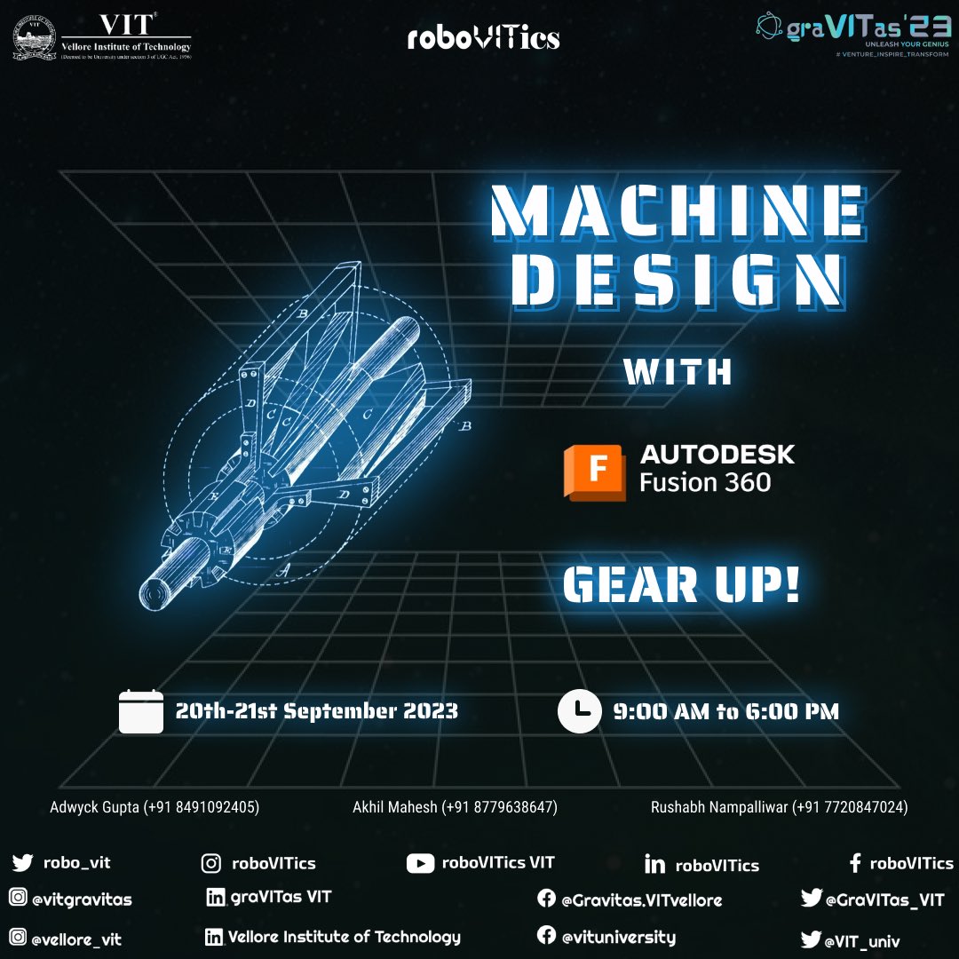 RoboVITics_HQ's tweet photo. Dare to dream big, Engineer big: Fusion 360 – The Digital Playground for Engineering Visionaries. 

Don’t miss out the event that’s setting up the stage for what’s next up in the realm of innovation in design and testing.

#gravitas23 #vitvellore #RoboVITics #UnleashYourGenius https://t.co/xaowlbrOdY