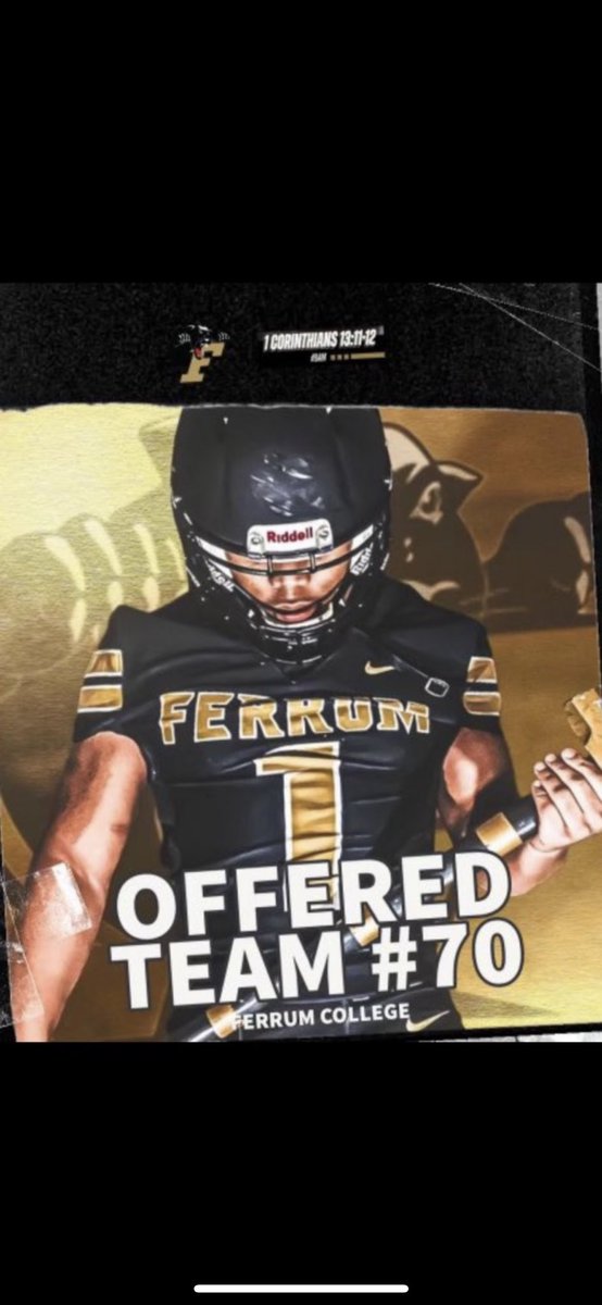 Blessed to receive my 2nd offer from <a href="/FerrumFootball/">Ferrum Football</a>. Had a great game day visit today!! <a href="/Coach_AjHopke/">Aj Hopke</a> <a href="/coach_J_Santi/">Jesse Santiago</a> <a href="/thetruAK/">Coach AK</a> <a href="/coachcadamsFC/">CLEIVE ADAMS</a> 
#allglorytoGod #BAM #Ferrumfootball #notfinishedyet