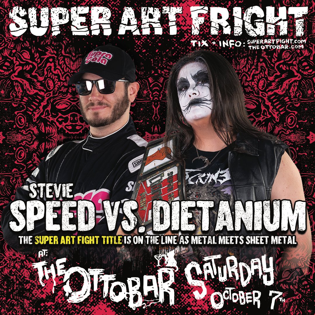 SuperArtFight's tweet photo. DON’T FORGET TO GET HYPED FOR SUPER ART FRIGHT!

After Miryokucon, Super Art Fight returns to The Ottobar with all the spooky scribbles. 

We bring you four haunting matchups with legendary clashes and two title matches.

#SuperArtFright #TheOttobar #Baltimore #Art #Improv https://t.co/57t7F6KTj1