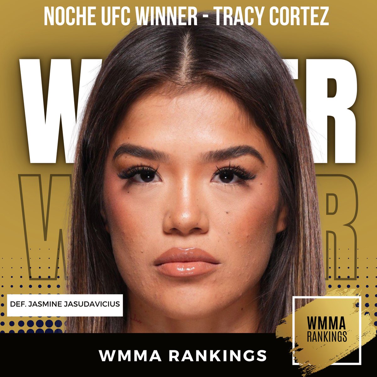 WMMARankings's tweet photo. #NocheUFC results: Tracy Cortez def. Jasmine Jasudavicius via unanimous decision (30-27, 30-27, 29-28)

#WMMA #UFC https://t.co/s5fJO2ENwj