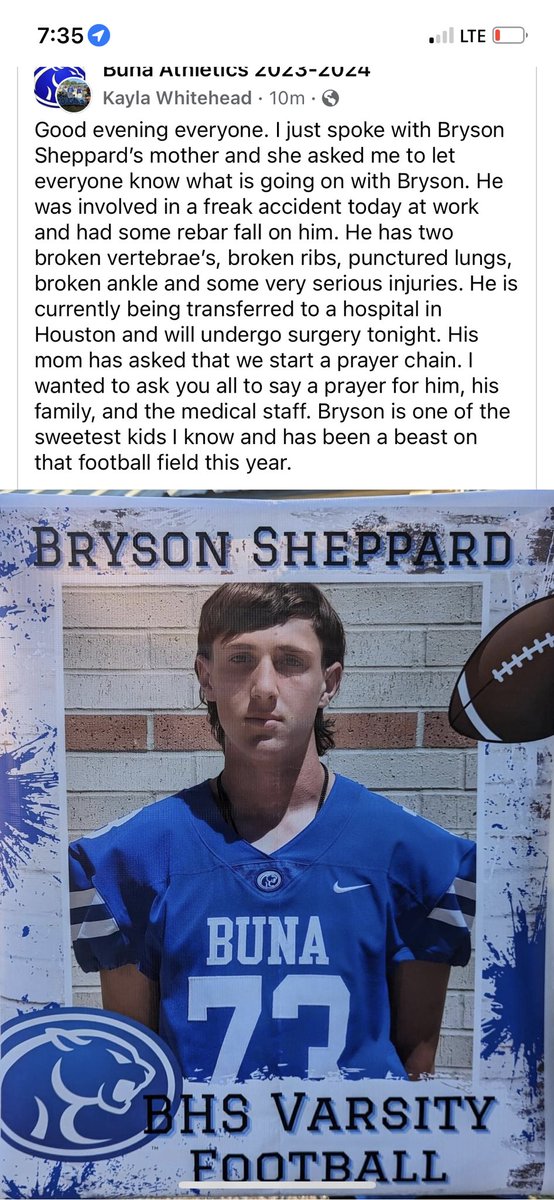 Cougar Nation and SETX football community, please keep our Bryson Sheppard in your prayers!