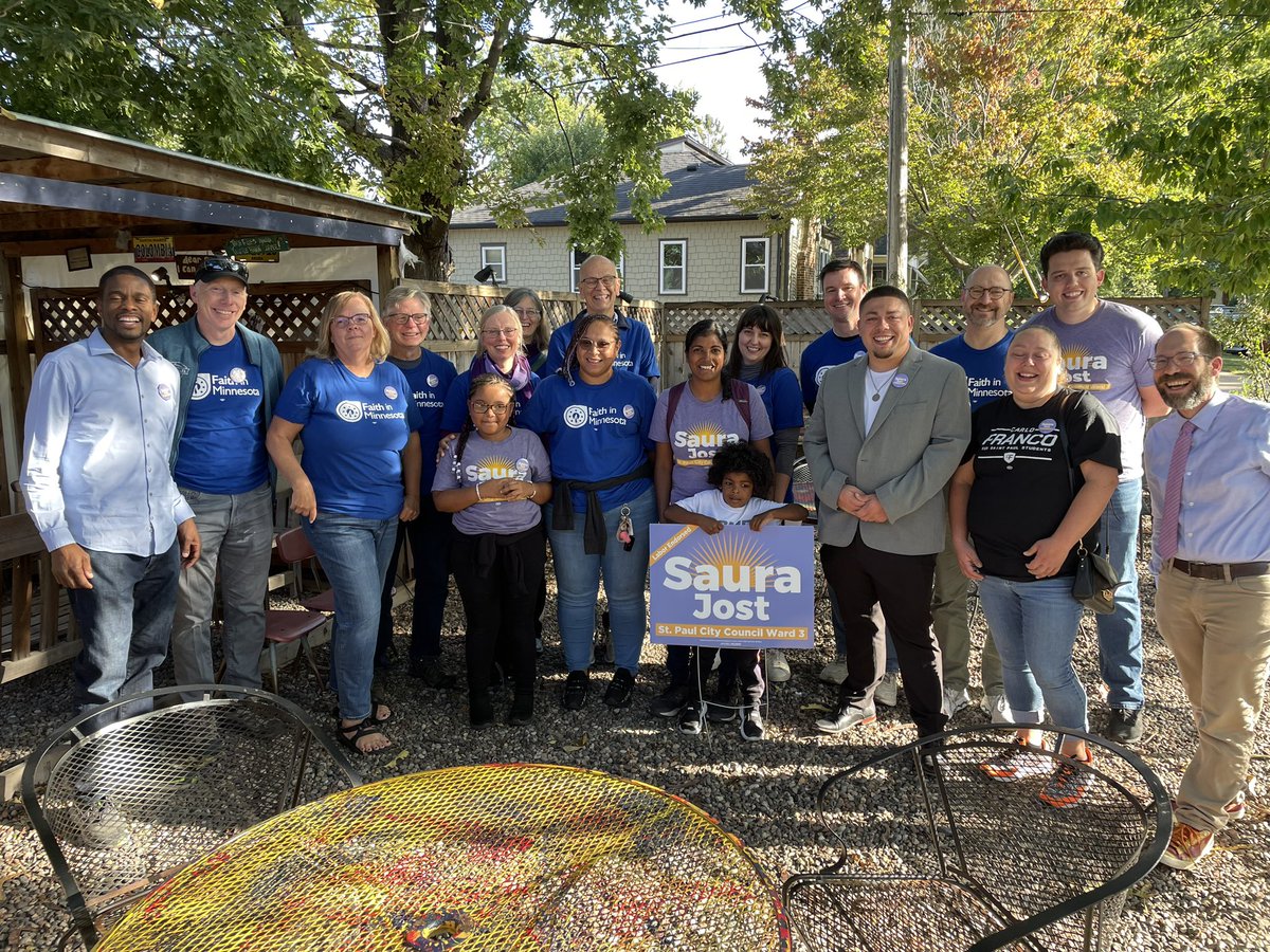 GinnyD173's tweet photo. Organized enthusiastic people are needed to win elections! We’re enjoying the day with @minnesota_faith leaders and @hallaforspps having important conversations with neighbors in ward 3 about electing @sauraforward3 to St Paul city council.  People centered politics works! https://t.co/yY8nKHYjXJ