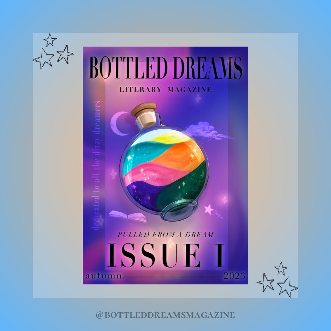 ☾☼ Dizzy dreamers,, we are giving you a first look at Issue I’s cover! ✧˖° Stay tuned for the release of our very first issue on September 23, 2023!