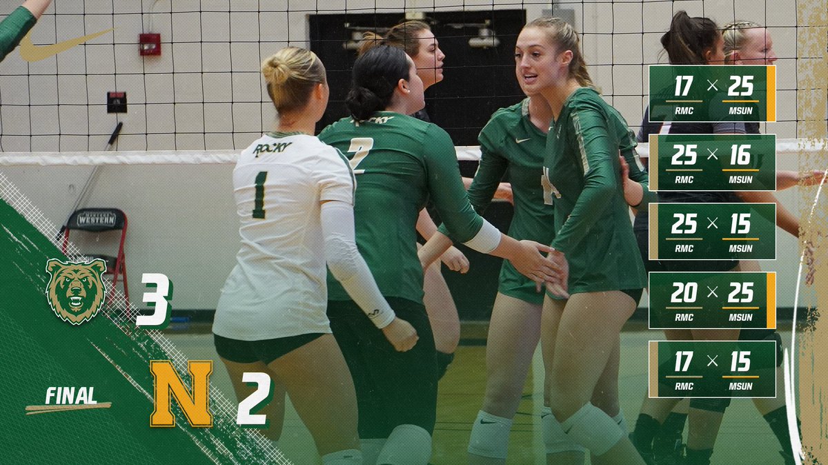 🏐FINAL: Rocky Volleyball finishes the weekend with a win in their third five-set match of the tournament! 🐻: B. Bryan - 18 Kills 🐻: B. Sealey - 54 Assists, 14 Digs 🐻: B. Ark - 29 Digs #ROCKYvsEVERYBODY