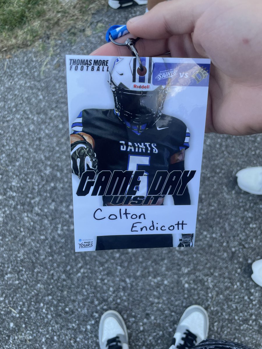 ColtonEndicott1's tweet photo. I had an amazing time at Thomas More University! I want to thank @CoachElfers and @CoachNorwell for the invite and hospitality. Go Saints! @ACruse15 @LHS_TigerFB @ajthejuicy84 @Coach_AAllen https://t.co/24veCUmBwT