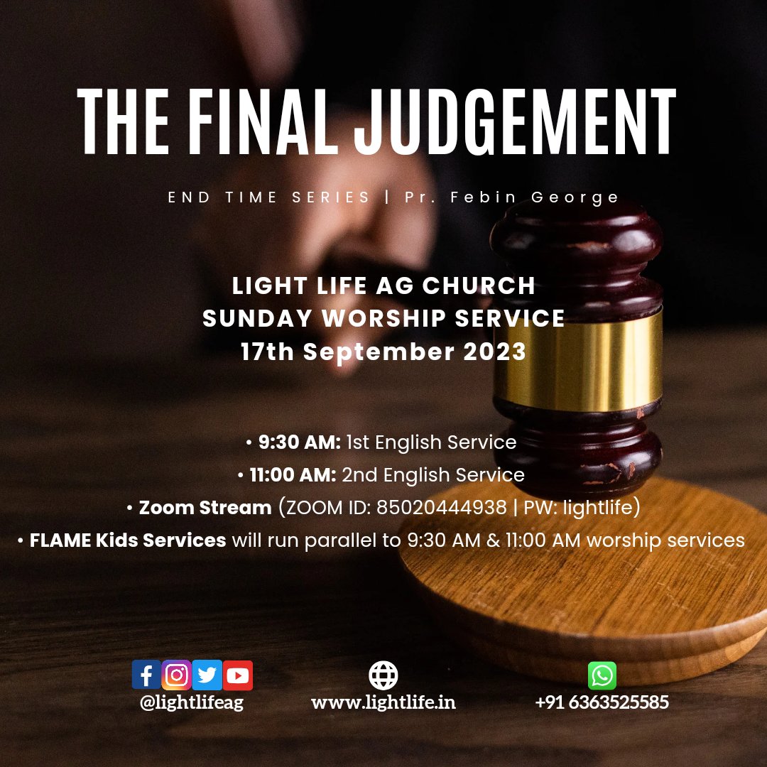 And I saw the dead, great and small, standing before the throne, and books were opened. Another book was opened, which is the book of life. The dead were judged according to what they had done as recorded in the books. (Revelation 20:12)

#finaljudgement #church #sarjapurroad