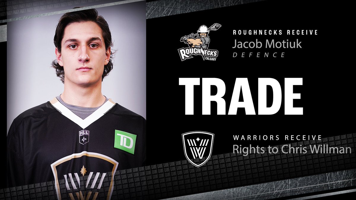 NLLRoughnecks's tweet photo. 🚨TRADE ALERT🚨

We have acquired Jacob Motiuk from the Warriors in exchange for the rights to Chris Willman. 

Thank you Chris &amp; welcome back Jacob! https://t.co/LR8m2te7sg